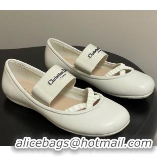 Classic Hot Dior Shade Ballet Flats in Lambskin with Elastic Straps White 0822008