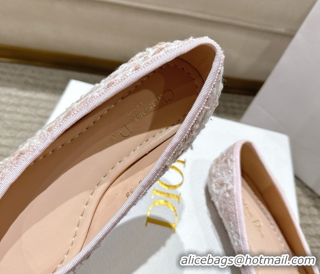 Discount Fashion Dior Ballet Flats in Quilted Cannage Tweed with Pearl Bow Pink 0822011