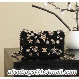 New Design Chanel Velvet Mini Classic Flap Handbag with Strass A69900 Black 2025