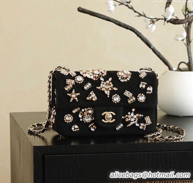 New Design Chanel Velvet Mini Classic Flap Handbag with Strass A69900 Black 2025