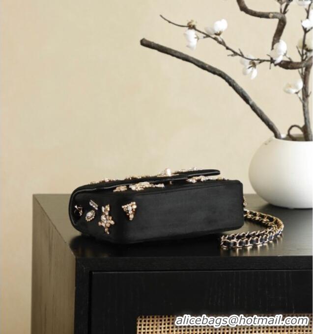 New Design Chanel Velvet Mini Classic Flap Handbag with Strass A69900 Black 2025