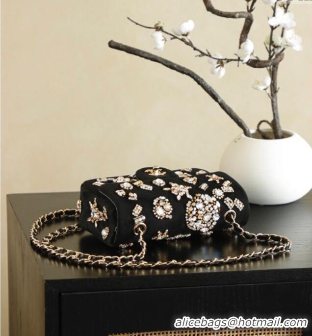 New Design Chanel Velvet Mini Classic Flap Handbag with Strass A69900 Black 2025