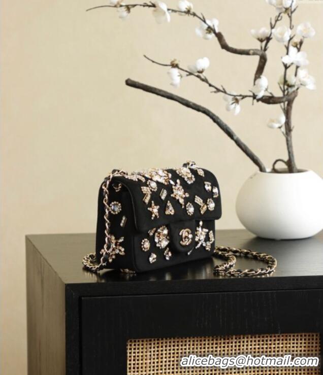 New Design Chanel Velvet Mini Classic Flap Handbag with Strass A69900 Black 2025