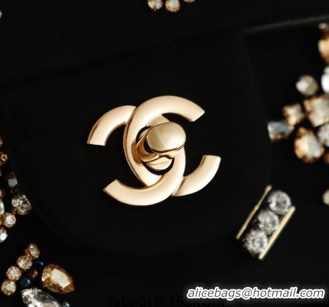 New Design Chanel Velvet Mini Classic Flap Handbag with Strass A69900 Black 2025