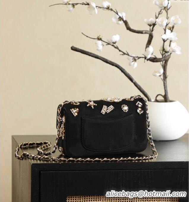 New Design Chanel Velvet Mini Classic Flap Handbag with Strass A69900 Black 2025