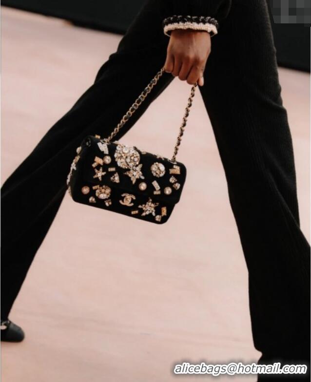 New Design Chanel Velvet Mini Classic Flap Handbag with Strass A69900 Black 2025