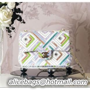 Famous Brand Chanel Sequins Mini Classic Square Flap Handbag CH100902 White/Multicolor 2025