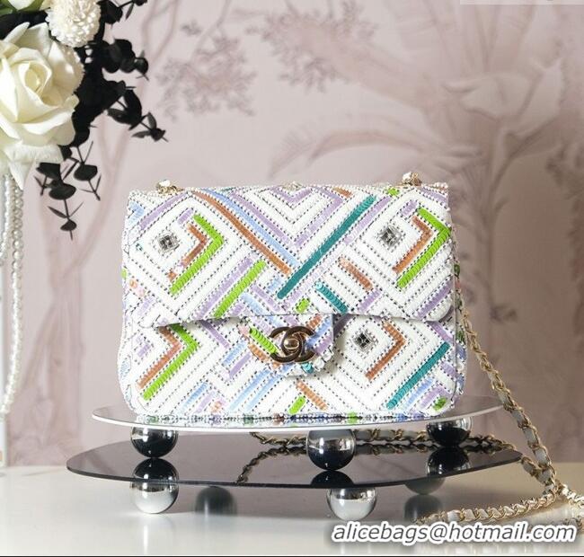 Famous Brand Chanel Sequins Mini Classic Square Flap Handbag CH100902 White/Multicolor 2025