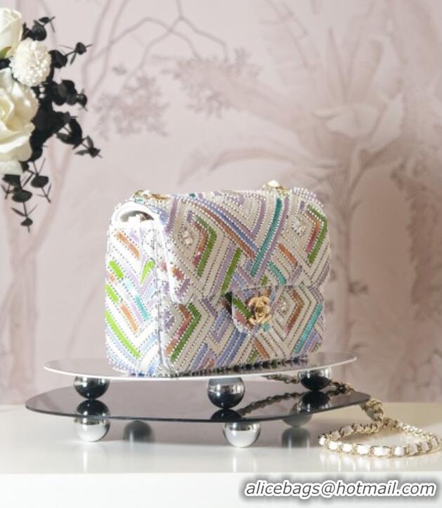 Famous Brand Chanel Sequins Mini Classic Square Flap Handbag CH100902 White/Multicolor 2025