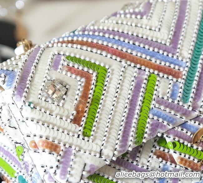 Famous Brand Chanel Sequins Mini Classic Square Flap Handbag CH100902 White/Multicolor 2025