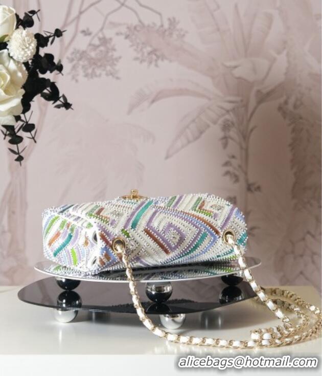 Famous Brand Chanel Sequins Mini Classic Square Flap Handbag CH100902 White/Multicolor 2025