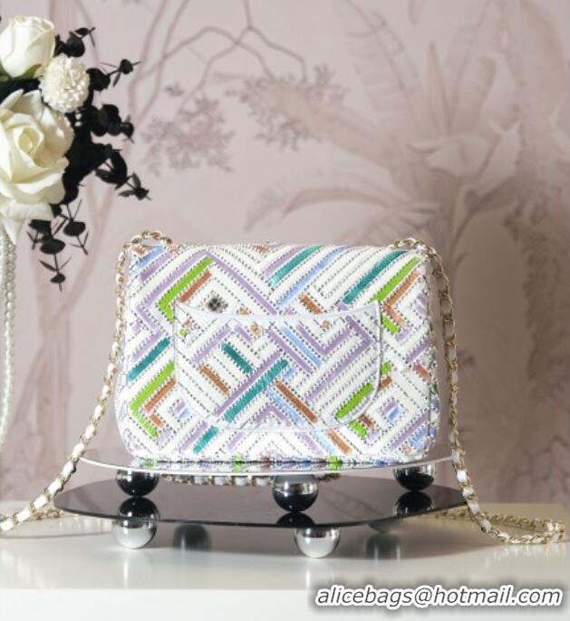 Famous Brand Chanel Sequins Mini Classic Square Flap Handbag CH100902 White/Multicolor 2025