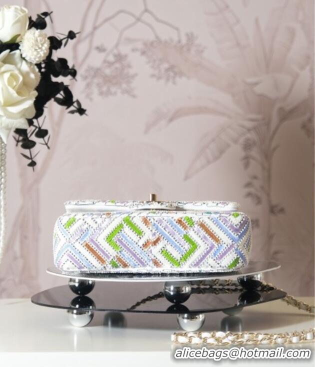 Famous Brand Chanel Sequins Mini Classic Square Flap Handbag CH100902 White/Multicolor 2025