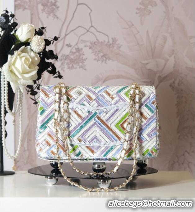 Top Quality Chanel Sequins Medium Classic Flap Handbag CH100902 White/Multicolor 2025