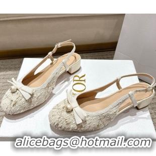 Purchase Dior Ballet Slingback Pumps 3cm in Quilted Cannage Tweed with Pearl Bow Beige 0822014