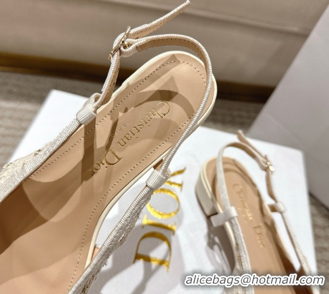 Purchase Dior Ballet Slingback Pumps 3cm in Quilted Cannage Tweed with Pearl Bow Beige 0822014
