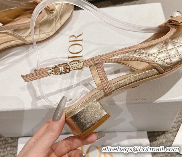 Shop Duplicate Dior Ballet Slingback Pumps 3cm in Quilted Cannage Calfskin with Pearl Bow Gold 0822017