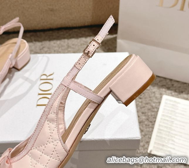 Most Popular Dior Ballet Slingback Pumps 3cm in Quilted Cannage Calfskin with Pearl Bow Light Pink 0822020