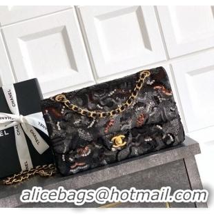 Promotional Chanel Sequins Classic 11.12 Flap Handbag A01112 Black/Grey/Burgundy 2025