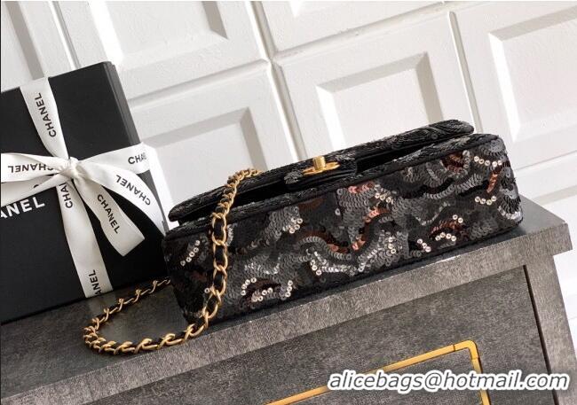 Promotional Chanel Sequins Classic 11.12 Flap Handbag A01112 Black/Grey/Burgundy 2025