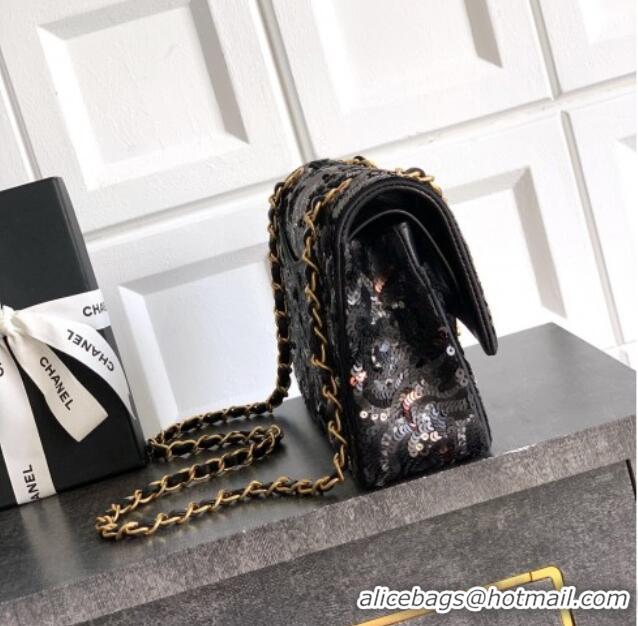 Promotional Chanel Sequins Classic 11.12 Flap Handbag A01112 Black/Grey/Burgundy 2025