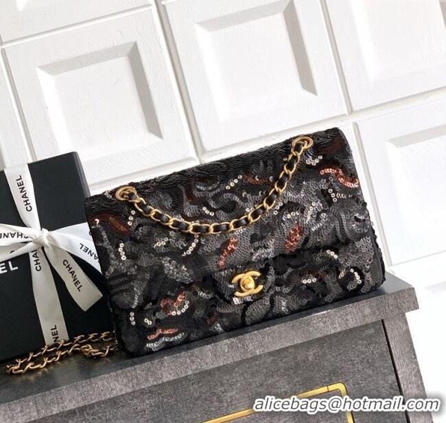 Promotional Chanel Sequins Classic 11.12 Flap Handbag A01112 Black/Grey/Burgundy 2025
