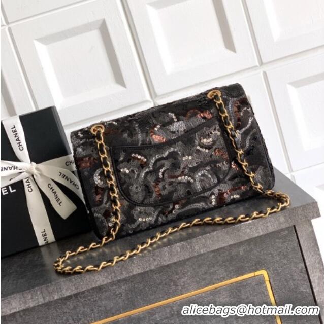 Promotional Chanel Sequins Classic 11.12 Flap Handbag A01112 Black/Grey/Burgundy 2025