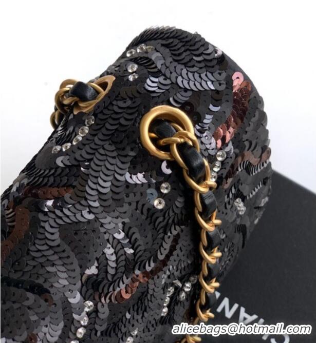 Promotional Chanel Sequins Classic 11.12 Flap Handbag A01112 Black/Grey/Burgundy 2025