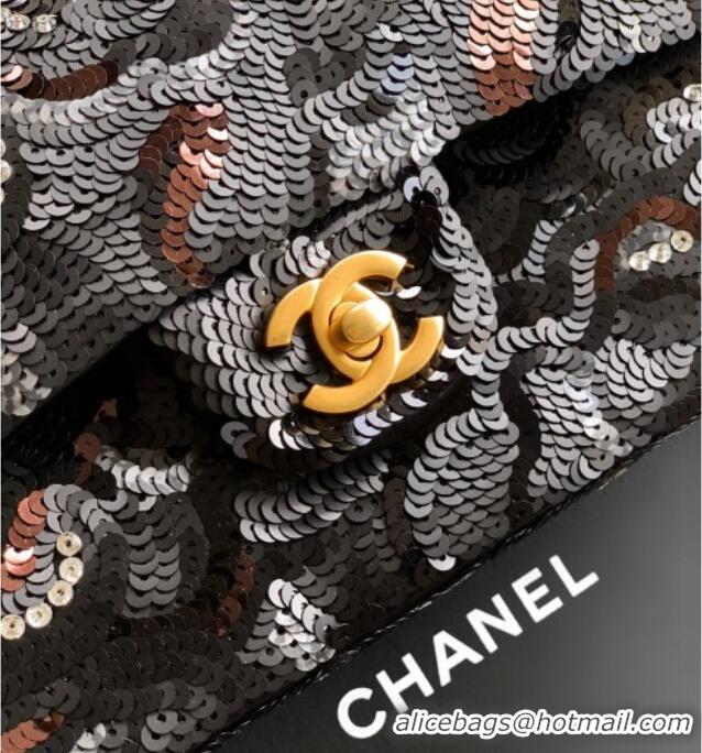 Promotional Chanel Sequins Classic 11.12 Flap Handbag A01112 Black/Grey/Burgundy 2025