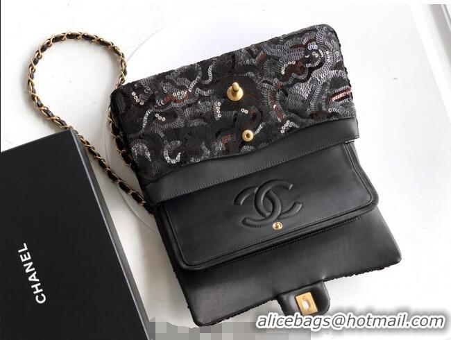 Promotional Chanel Sequins Classic 11.12 Flap Handbag A01112 Black/Grey/Burgundy 2025