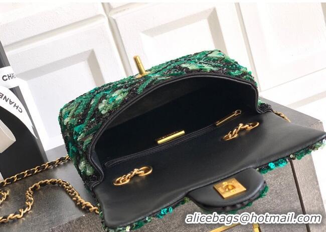 Promotional Chanel Sequins Mini Classic Flap Bag CH100902 Green 2025