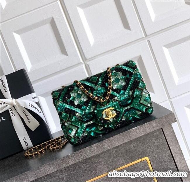 Promotional Chanel Sequins Mini Classic Flap Bag CH100902 Green 2025