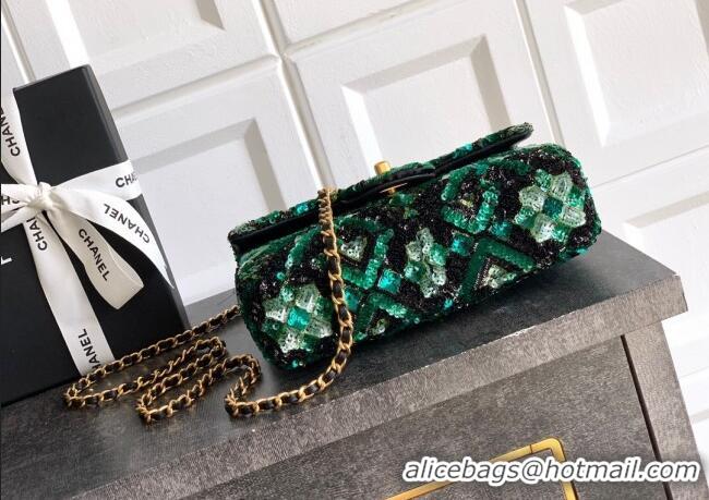 Promotional Chanel Sequins Mini Classic Flap Bag CH100902 Green 2025