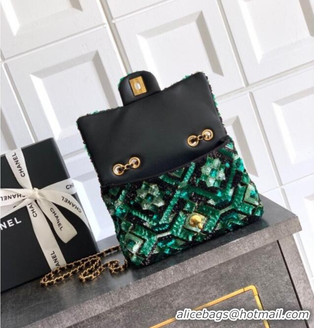 Promotional Chanel Sequins Mini Classic Flap Bag CH100902 Green 2025