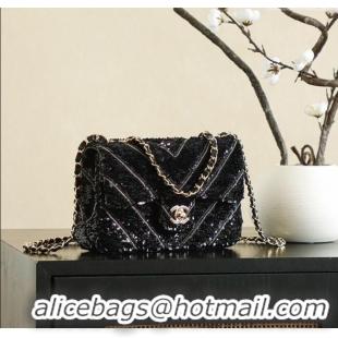 Best Price Chanel Chevron Sequins Flap Handbag CH100904 Black 2025