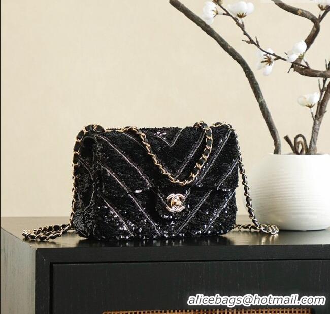 Best Price Chanel Chevron Sequins Flap Handbag CH100904 Black 2025