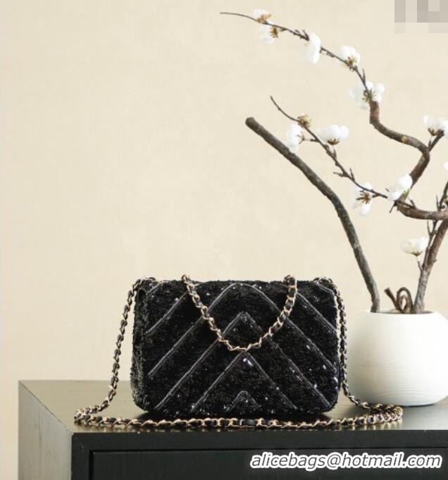Best Price Chanel Chevron Sequins Flap Handbag CH100904 Black 2025