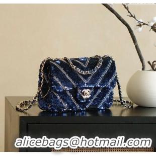 Luxury Cheap Chanel Chevron Sequins Flap Handbag CH100904 Blue 2025