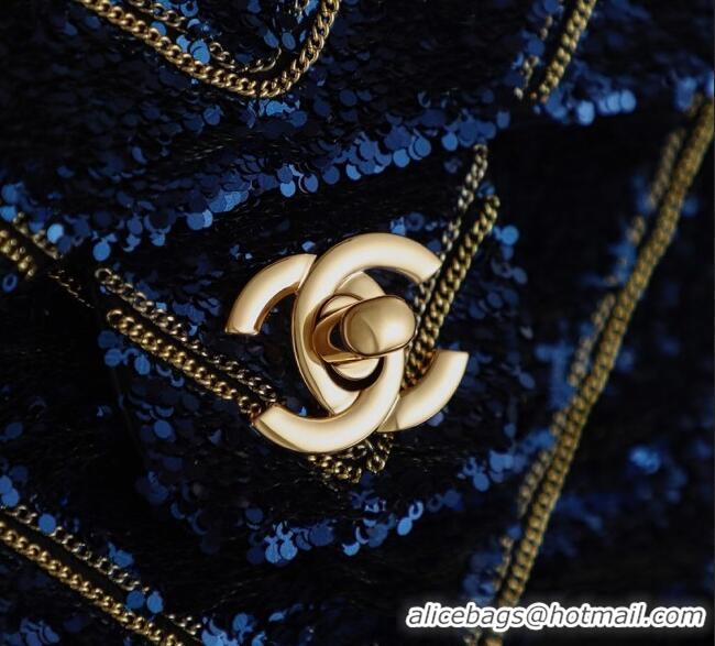 Luxury Cheap Chanel Chevron Sequins Flap Handbag CH100904 Blue 2025