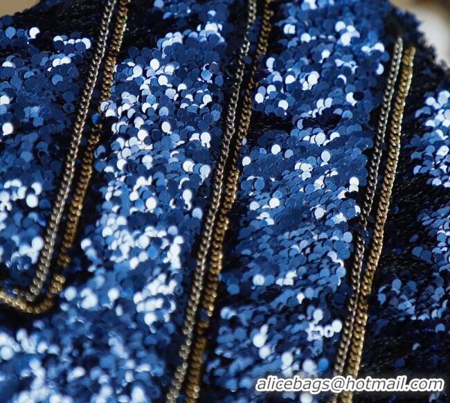 Luxury Cheap Chanel Chevron Sequins Flap Handbag CH100904 Blue 2025