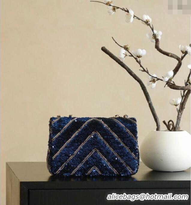 Luxury Cheap Chanel Chevron Sequins Flap Handbag CH100904 Blue 2025