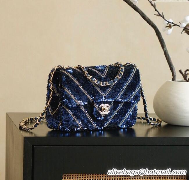 Luxury Cheap Chanel Chevron Sequins Flap Handbag CH100904 Blue 2025