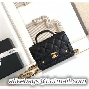 Super Quality Chanel Shiny Lambskin Clutch with chain and Top Handle Bag AP4675 Black 2025