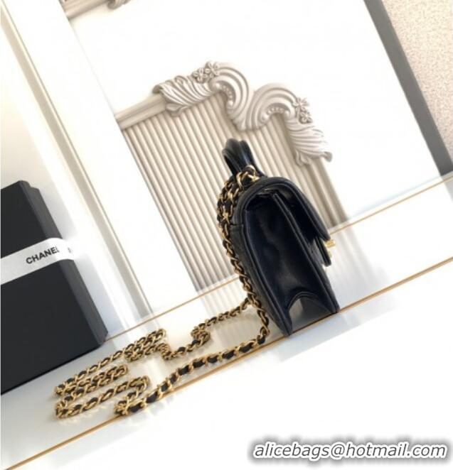 Super Quality Chanel Shiny Lambskin Clutch with chain and Top Handle Bag AP4675 Black 2025