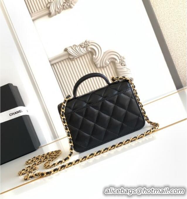 Super Quality Chanel Shiny Lambskin Clutch with chain and Top Handle Bag AP4675 Black 2025