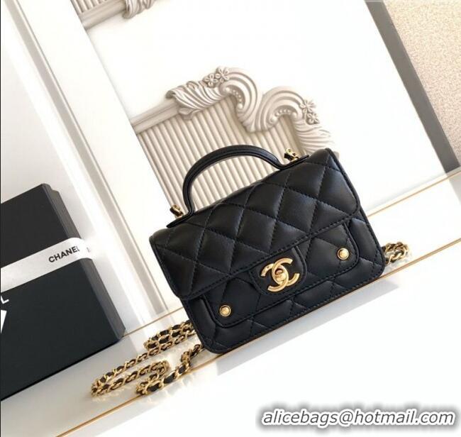 Super Quality Chanel Shiny Lambskin Clutch with chain and Top Handle Bag AP4675 Black 2025