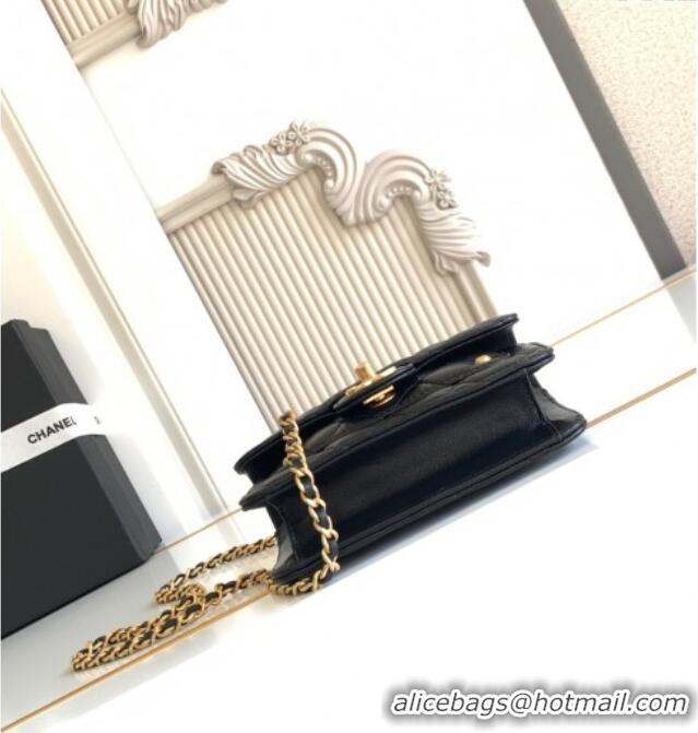 Super Quality Chanel Shiny Lambskin Clutch with chain and Top Handle Bag AP4675 Black 2025