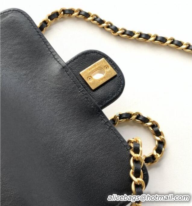 Super Quality Chanel Shiny Lambskin Clutch with chain and Top Handle Bag AP4675 Black 2025