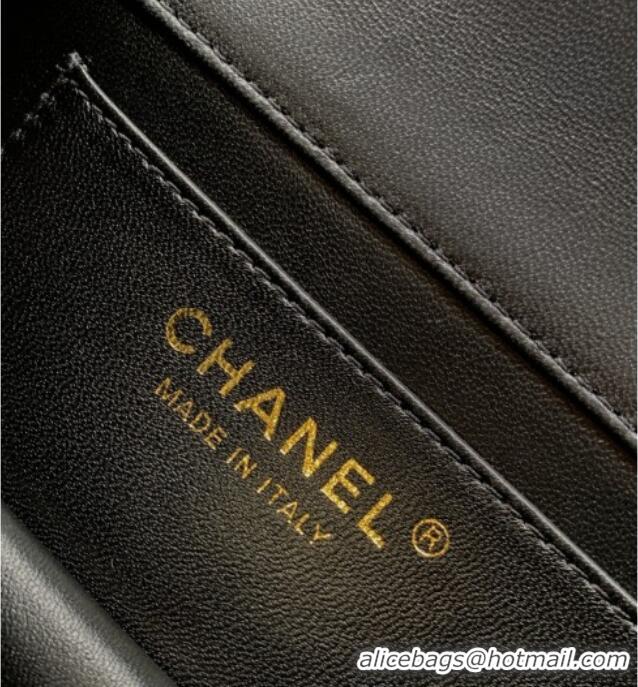 Super Quality Chanel Shiny Lambskin Clutch with chain and Top Handle Bag AP4675 Black 2025