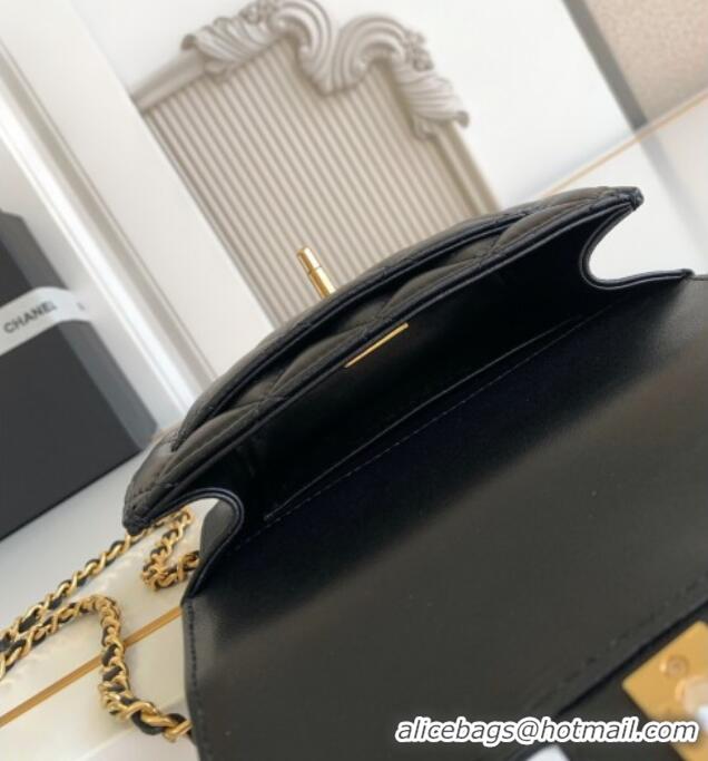 Super Quality Chanel Shiny Lambskin Clutch with chain and Top Handle Bag AP4675 Black 2025